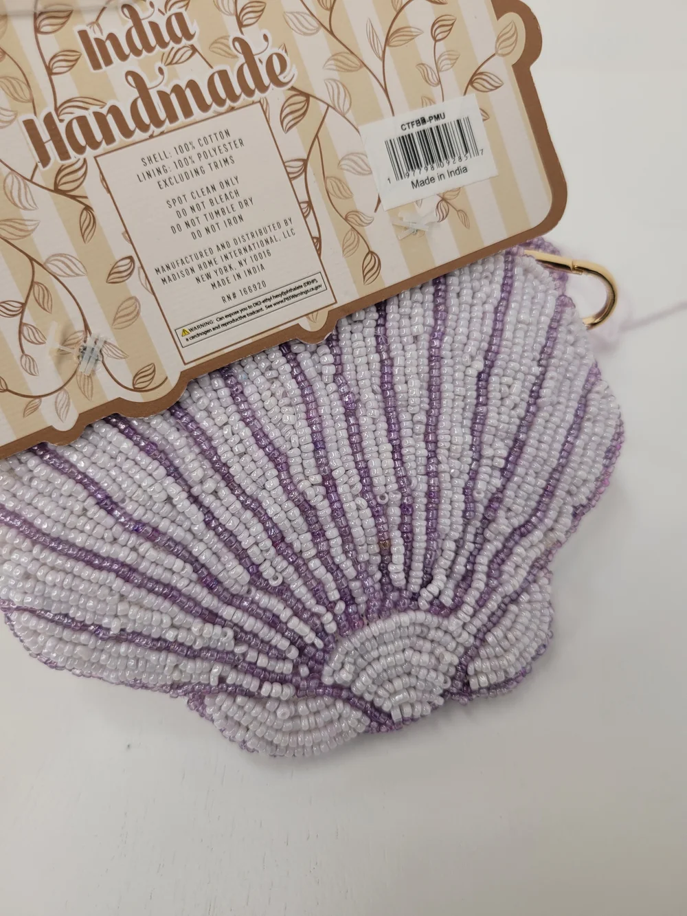 👉✨️ Made In India Handmade Lavender Beaded Shell Coin Purse